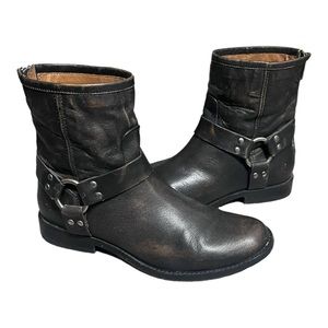 Women’s FRYE "Phillip" Harness Short in smoke brown leather moto boots size 8b
